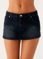 Tropics Low Rise Denim Mini Skort - Washed Dark Blue
