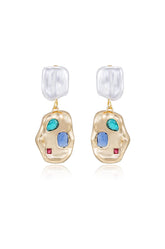 Rainbow Crystal Nugget & Pearl Earrings