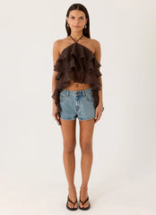 Inna Frill Halter Top - Chocolate