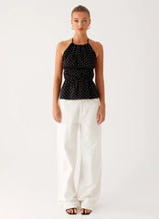Sergio Halter Top - Black Polka Dot