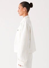 Back Again Oversized Denim Jacket - White
