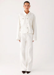 Back Again Oversized Denim Jacket - White