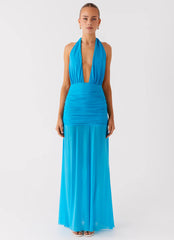 Dilemma Halter Maxi Dress - Turquoise Blue