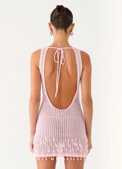 Miracle Beaded Crochet Mini Dress - Pink