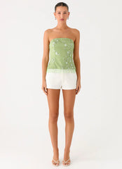 Sea Garden Beaded Strapless Top - Green