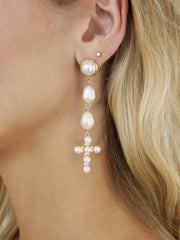 Pearl Cross Drop Earrings