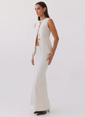 Born For Bordeaux Linen Midi Skirt - Oatmeal