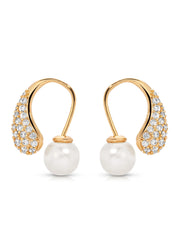 Hooked Pavé and Pearl Earrings
