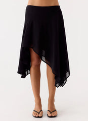 Kia Low Rise Asymmetrical Midi Skirt - Black