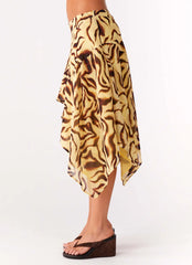 Kia Low Rise Asymmetrical Midi Skirt - Laguna Print