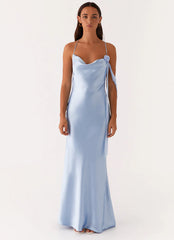 Too Sweet Satin Maxi Dress - Blue