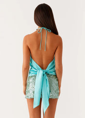 Dalila Beaded Tie Back Top - Turquoise Floral