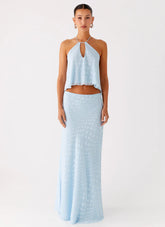 Mena Chiffon Spot Maxi Skirt - Blue