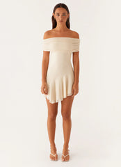Finola Off Shoulder Mini Dress - Pastel Yellow