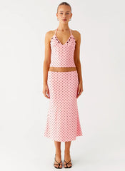 Bahama Eyelet Lace Up Top - Strawberry Dot