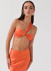 Hidden Oasis Satin Top - Tangerine