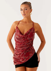 Lost In The Tide Beaded Top - Rust