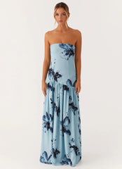 Eden Strapless Maxi Dress - Blue Black Floral