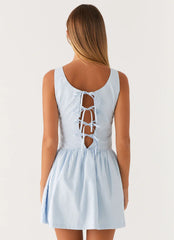 Dakota Bow Mini Dress - Pale Blue
