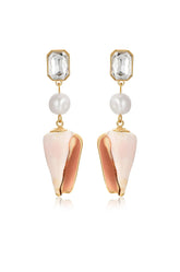 Golden Rimmed Shell Dangle Earrings
