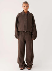 Midwest Washed Denim Bomber Jacket - Light Wash Chocolate