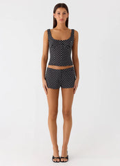 Coastline Cotton Micro Mini Shorts - Black Polkadot
