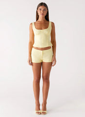 Coastline Cotton Micro Mini Shorts - Yellow