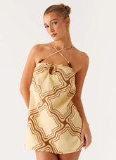 Naomi Criss Cross Mini Dress - Tidal Wave Print