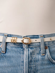 Classic Studded Skinny Belt in Vanilla