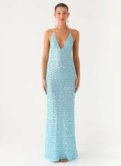 Ocean Views Sequin Maxi Dress - Blue