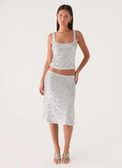 Evodia Sequin Midi Skirt - Silver