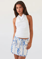 Marissa Linen Mini Skirt - Floral Wave