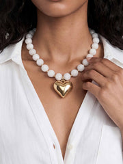 Luck and Love Bone Stone Heart Necklace