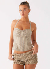 Cheryl Bustier Halter Top - Oatmeal Stripe