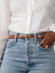 Classic Studded Skinny Belt in Cognac