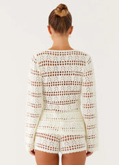 Baylock Crochet Long Sleeve Top - White