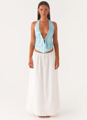 Rio Dreams Cowl Neck Halter Top - Turquoise