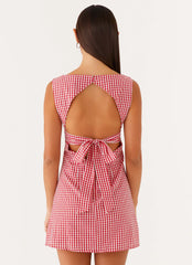 Lotus Tie Back Mini Dress - Red Gingham