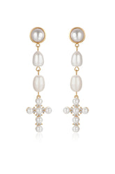 Pearl Cross Drop Earrings