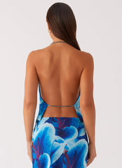 Another Life Halter Top - Turquoise Floral