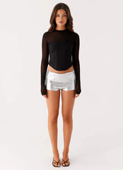 Tiara Sequin Mini Shorts - Silver
