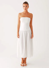 Cherry Skies Midi Dress - White