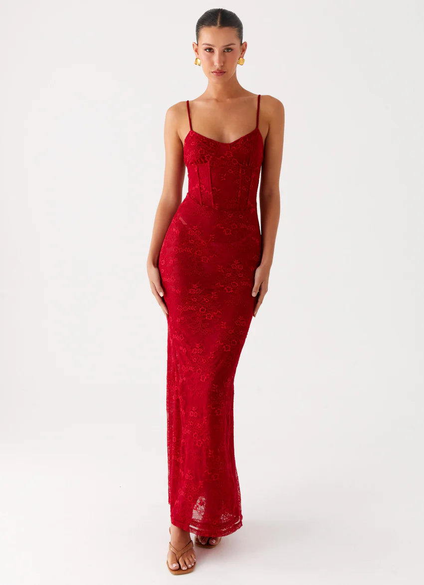 Rosa Corset Maxi Dress - Red