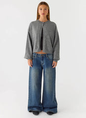 Annie One Button Cardigan - Marle Grey