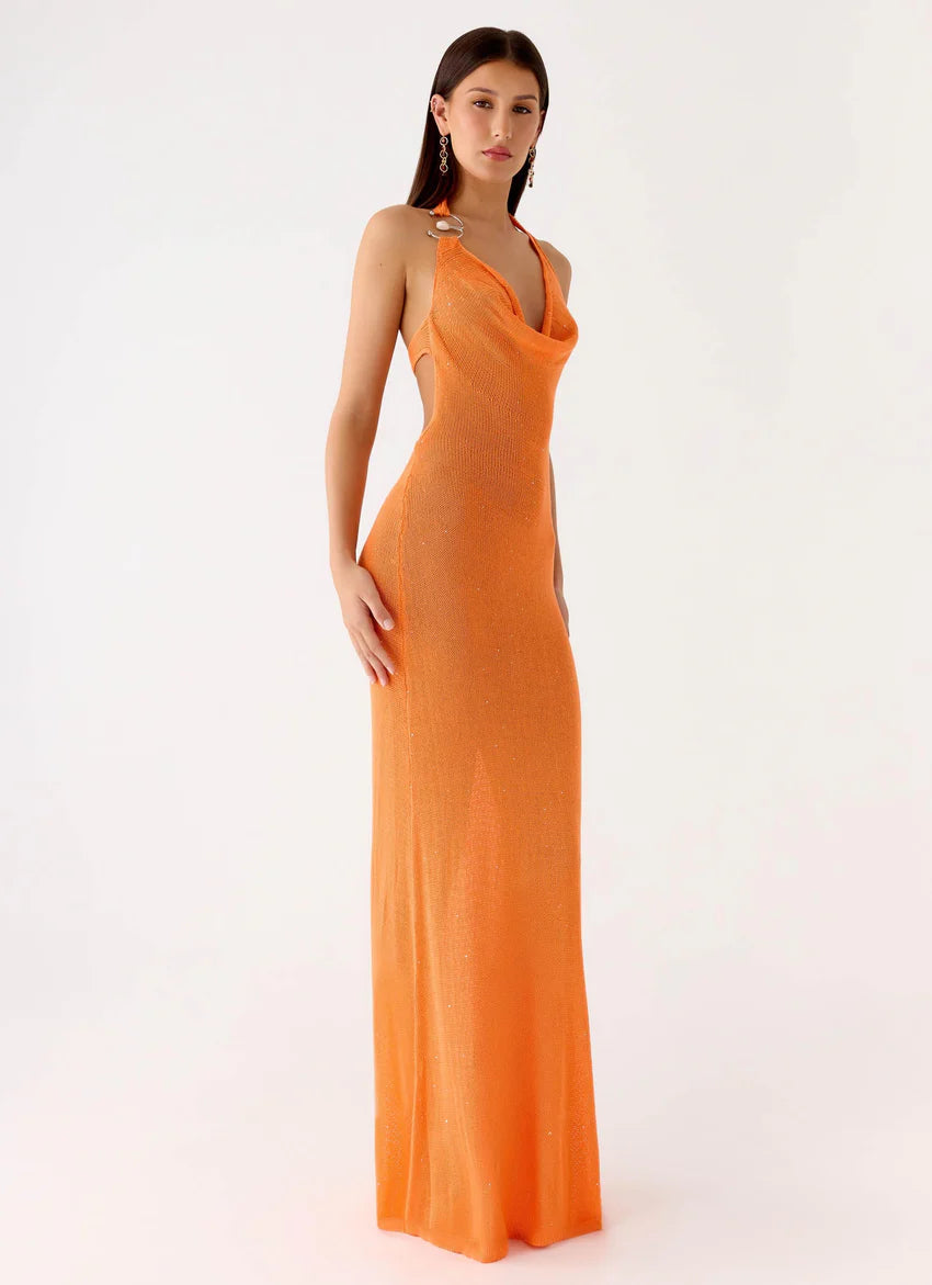 Delfina Cowl Knit Maxi Dress - Orange