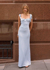 Akil Corset Maxi Dress - Blue Mocha Dot