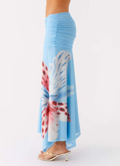 Liana Ruched Maxi Skirt - Deep Sea Bloom