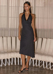 Illuminate Halter Midi Dress - Black Polkadot