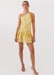 Sunkissed Hearts One Shoulder Mini Dress - Daffodil