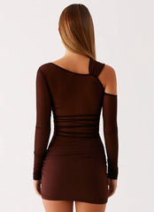 Ophelie Asymmetric Long Sleeve Mini Dress - Chocolate